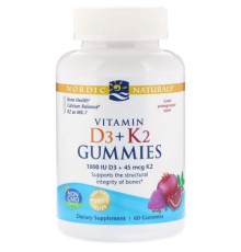 Вітамін Nordic Naturals Жувальні вітаміни D3 + K2, Гранат, Vitamin D3 K2 Gummies, 60 (NOR-31160)