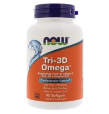 Жирні кислоти Now Foods Риб'ячий жир + D3, Tri-3D Omega, 90 желатинових капсул (NOW-01686)