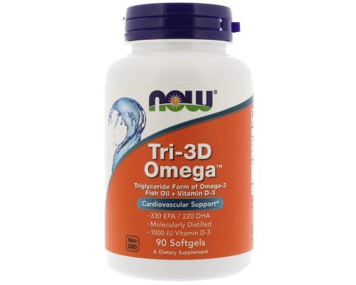Жирні кислоти Now Foods Риб'ячий жир + D3, Tri-3D Omega, 90 желатинових капсул (NOW-01686)
