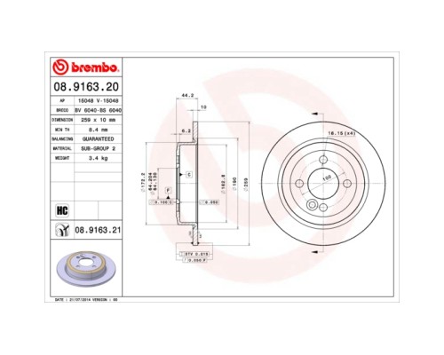 Гальмівний диск Brembo 08.9163.21