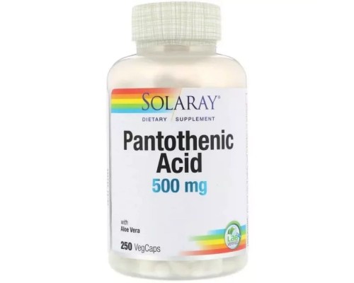 Вітамін Solaray Пантотенова кислота, Pantothenic Acid, 500 мг, 250 рослинних (SOR-04381)
