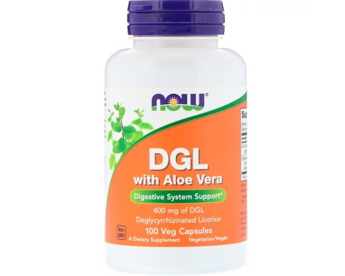 Трави Now Foods Лакриця та Алоє Віра, DGL with Aloe Vera, 400 мг, 100 капсул (NOW-04654)