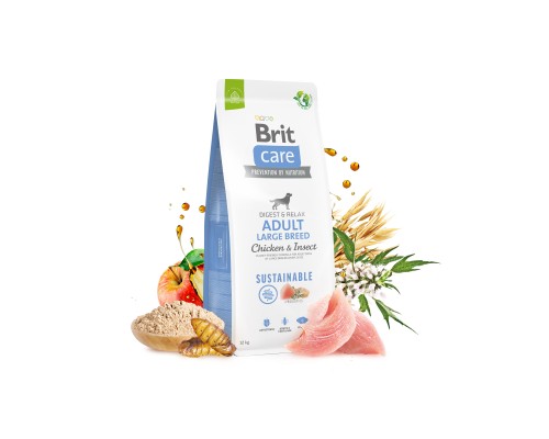 Сухий корм для собак Brit Care Dog Sustainable Adult Large Breed з куркою та комахами 12 кг (8595602558742)