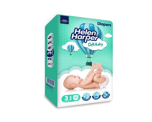Підгузки Helen Harper Soft&Dry New Midi Розмір 3 (6-10 кг) 70 шт (2316773) Підгузки Helen Harper Soft&Dry New Midi Розмір 3 (6-10 кг) 70 шт (2316773)