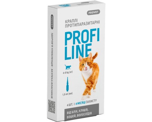 Краплі для тварин ProVET Profiline інсектоакарицид для котів 4-8 кг 4/1 мл (4823082431106)