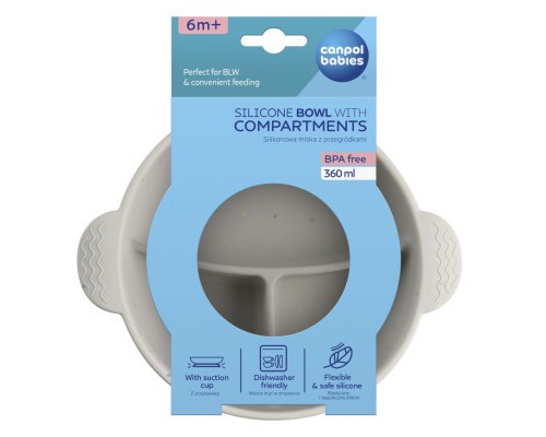 Тарілка дитяча Canpol babies DOTS силіконова на присосці з секціями, сіра (51/403_grey) Тарілка дитяча Canpol babies DOTS силіконова на присосці з секціями, сіра (51/403_grey)