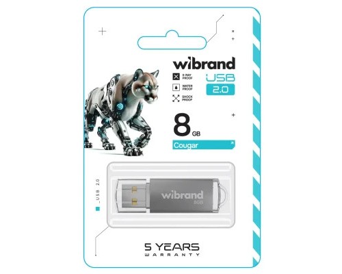 USB флеш накопичувач Wibrand 8GB Cougar Silver USB 2.0 (WI2.0/CU8P1S) 