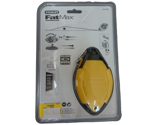 Шнур розміточний Stanley FATMAX, 30м у комплекті, крейдяний порошок, підвісний рівень. (0-47-681)