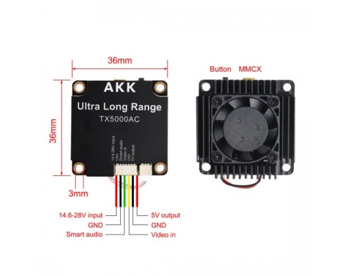 Відеопередавач (VTX) AKK Ultra Long Range 5W 4.9G-6G 96CH (TX5000AC)