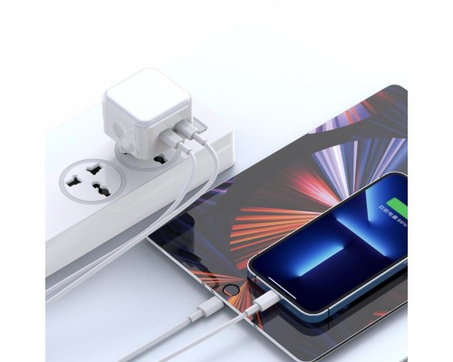 Зарядний пристрій XO QC 3.0 L102 35W/2 USB-C + cable Lightning NB113 White (XO-L102i-WH)