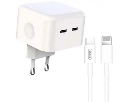 Зарядний пристрій XO QC 3.0 L102 35W/2 USB-C + cable Lightning NB113 White (XO-L102i-WH)
