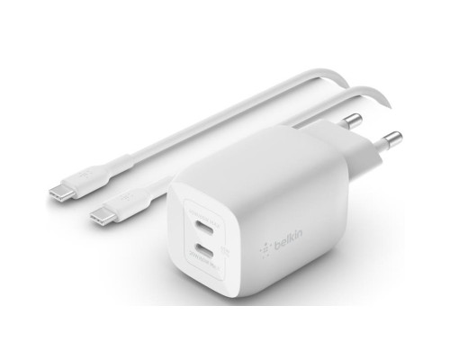 Зарядний пристрій Belkin 2xUSB-C PD65W GaN PPS + cable USB-C to USB-C 2.0m White (WCH013VF2MWH-B6)