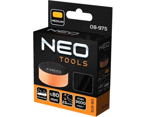 Круг зачистний Neo Tools полірувальний, губка середня, на липучці, 80x25мм (08-975)