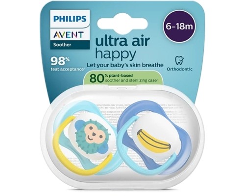 Пустушка Philips AVENT Ultra Air 6-18 місяців 2 шт синьо-жовта (SCF080/26)