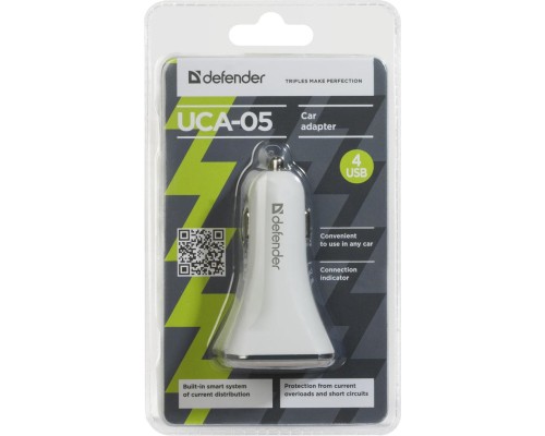 Зарядний пристрій Defender UCA-05 авто, 4 порта USB, 5V / 8A (83567)