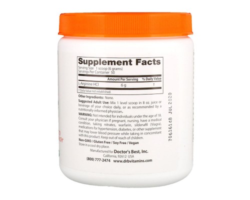 Амінокислота Doctor's Best L-Аргінін у Порошку, L-Arginine, 300 гр. (DRB00374) Амінокислота Doctor's Best L-Аргінін у Порошку, L-Arginine, 300 гр. (DRB00374)