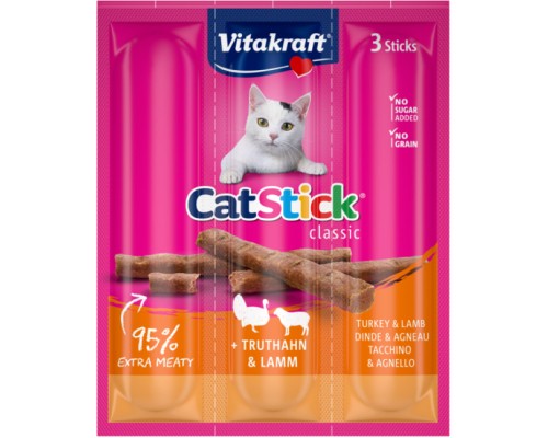 Ласощі для котів Vitakraft м'ясні палички індичка та ягня 3х6г (4008239241924)