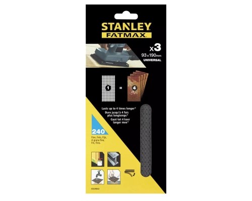 Сітка абразивна Stanley шліфувальна, 93х190 мм, 3 листи, 240 мкм для КА300/310/320 (STA39042)