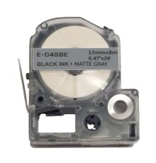 Стрічка для принтера етикеток UKRMARK E-C4SBE, 12мм х 8м, black on matte silver, совместимая с LC4SBE (900510)