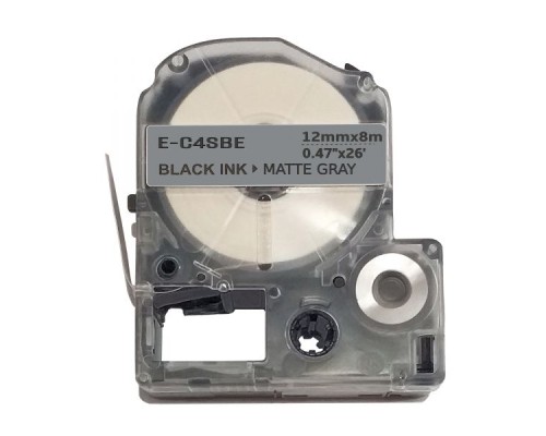 Стрічка для принтера етикеток UKRMARK E-C4SBE, 12мм х 8м, black on matte silver, совместимая с LC4SBE (900510)