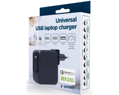 Зарядний пристрій Gembird 60W PD & QC, Type-C, USB-A (NPA-PD60-01)