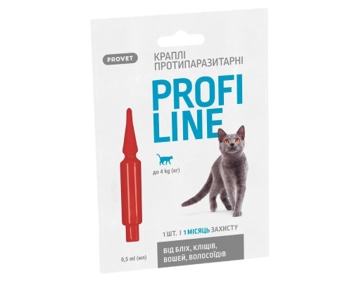 Краплі для тварин ProVET Profiline інсектоакарицид для котів до 4 кг 1/0.5 мл (4823082431137)