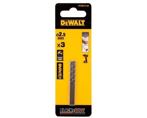 Свердло DeWALT по металу Black & Gold, HSS-G, 2.5 х 57 х 30 мм, 3 шт. (DT20513)