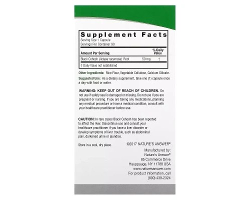 Трави Nature's Answer Клопогон, 50 мг, Black Cohosh, Full Spectrum Herb, 90 вегетаріанських кап (NTA-16126)