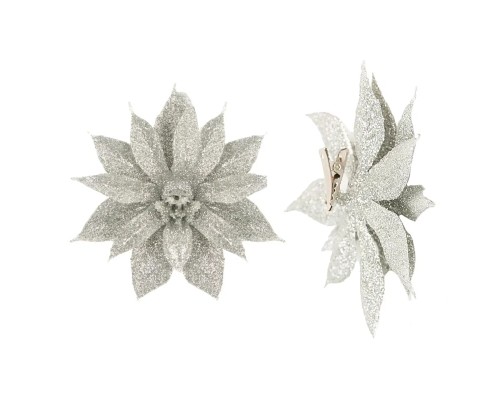 Ялинкова іграшка House Of Seasons Квітка декоративна на кліпсі срібляста H&S 10 см 3 шт (8720362230816)