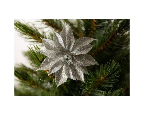 Ялинкова іграшка House Of Seasons Квітка декоративна на кліпсі срібляста H&S 10 см 3 шт (8720362230816)