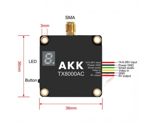 Відеопередавач (VTX) AKK Ultra Long Range 8W 4.9G-6G 96CH (TX8000AC)