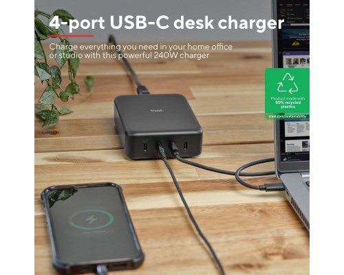 Зарядний пристрій Trust Maxo 4xUSB-C PD240W GaN Black (25413_TRUST)