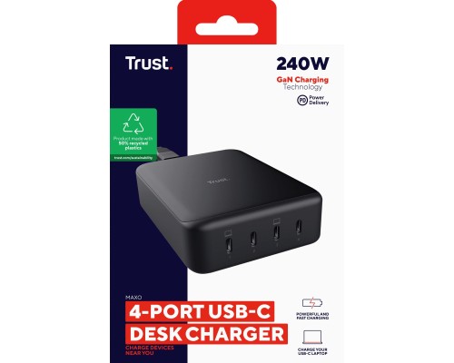 Зарядний пристрій Trust Maxo 4xUSB-C PD240W GaN Black (25413_TRUST)
