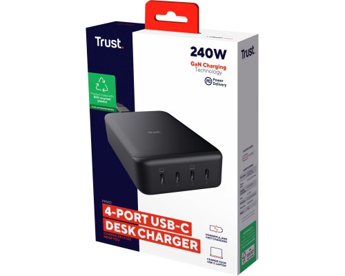 Зарядний пристрій Trust Maxo 4xUSB-C PD240W GaN Black (25413_TRUST)