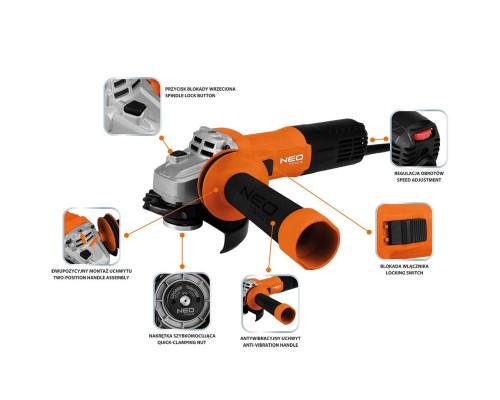 Шліфувальна машина Neo Tools 125мм, 1000W, 12000об/хв, 2.0кг (04-716)
