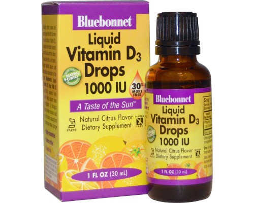 Вітамін Bluebonnet Nutrition Рідкий Вітамін D3 1000IU, Смак Апельсина, 30мл краплі (BLB-00374)