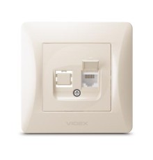Комп'ютерна розетка Videx BINERA CAT6 одинарна кремова (VF-BNSK1PC6-CR)
