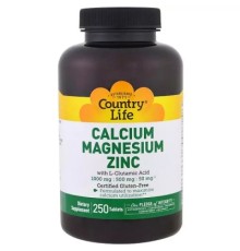 Мінерали Country Life Кальцій, Магній і Цинк з L-глютамін, Calcium Magnesium Zync, (CLF-02604)