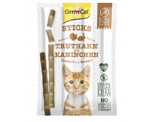 Ласощі для котів GimCat М'ясні палички індичка і кролик 4 шт (4002064420530/4002064420813)