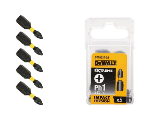 Набір біт DeWALT IMPACT TORSION, ударних, Philips, Ph1, L=25 мм, 5 шт (DT7993T)