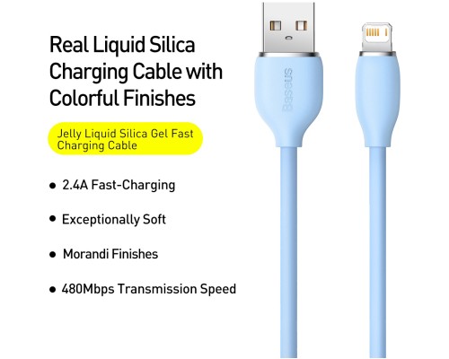 Дата кабель USB 2.0 AM to Lightning 1.2m 2.4A Jelly Liquid Silica Gel Blue Baseus (CAGD000003)