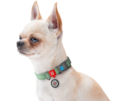 Нашийник для тварин WAUDOG Re-cotton з QR паспортом світловідбивний Ш 25 мм Д 33-49 см зелений (029218)