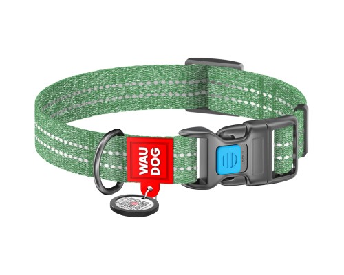 Нашийник для тварин WAUDOG Re-cotton з QR паспортом світловідбивний Ш 25 мм Д 33-49 см зелений (029218)