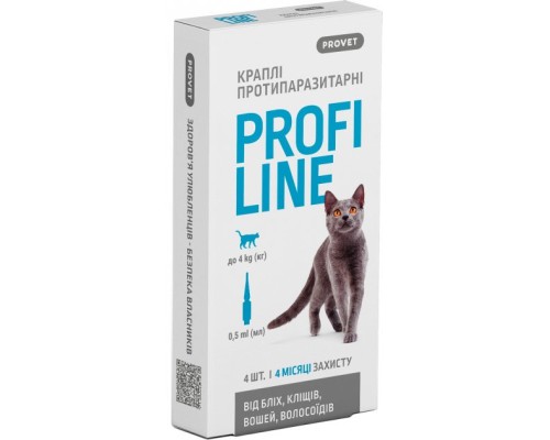 Краплі для тварин ProVET Profiline інсектоакарицид для котів до 4 кг 4/0.5 мл (4823082431113)