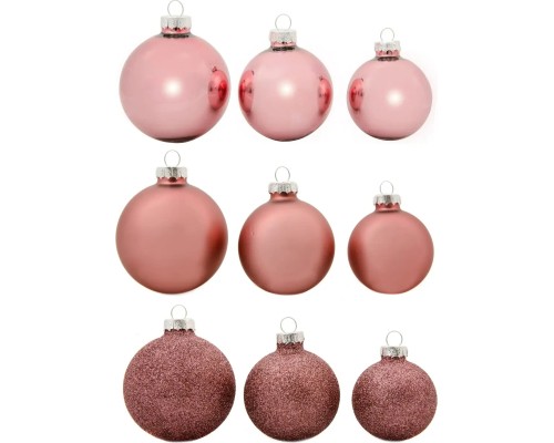 Ялинкова іграшка House Of Seasons Скляні кульки 26 шт D7 см D6 см D5 см Темно-рожеві (8720362102847)
