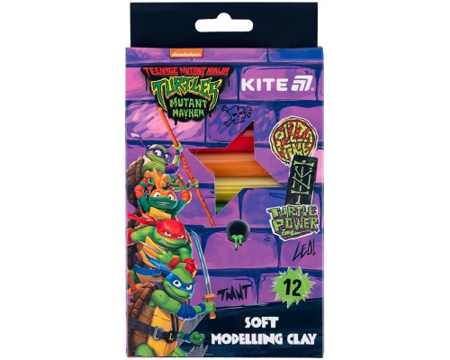 Пластилін Kite Ninja Turtles восковий, 12 кольорів, 200 г (NT25-086)