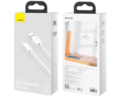 Дата кабель USB 2.0 AM to Micro 5P Simple WisdomKit (2PCS) 1.5m 2.1A white Baseus (TZCAMZJ-02)