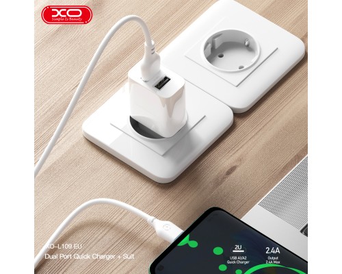 Зарядний пристрій XO L109 12W 2xUSB-A White (L109_White)
