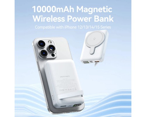 Батарея універсальна Vention Magnetic Wireless 10000mAh 22.5W 3A, PD, QC/3.0, USB-C, Lightning, LED Display, Black (FHTB0)