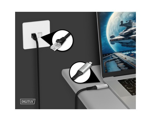 Дата кабель USB-C to RJ45 Ethernet 2.0m CAT6A S/FTP 1Gbps LSZH Digitus (AK-300601-020-S)